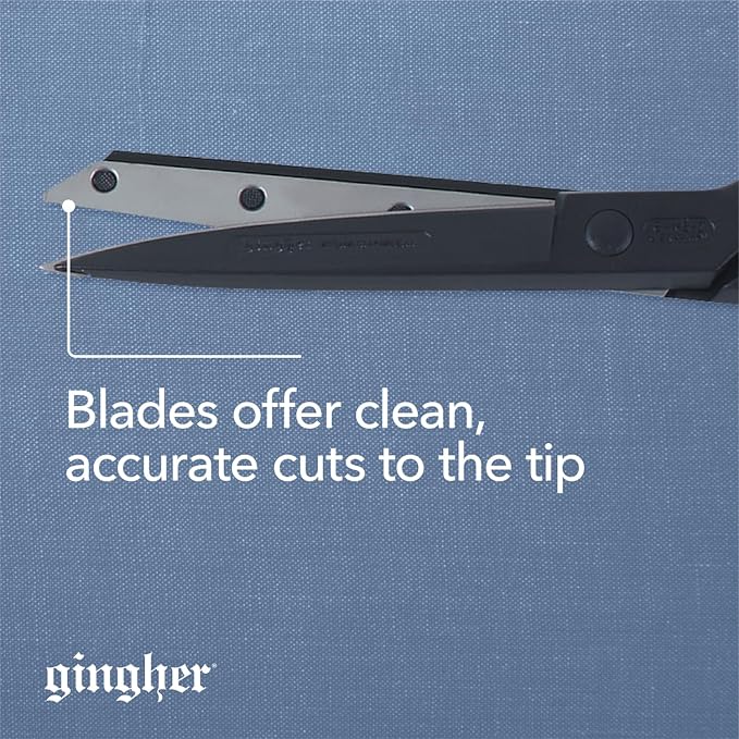 Gingher Featherweight Bent Handle Scissors - 8" Stainless Steel Shears - Sharp Fabric Scissors - Black