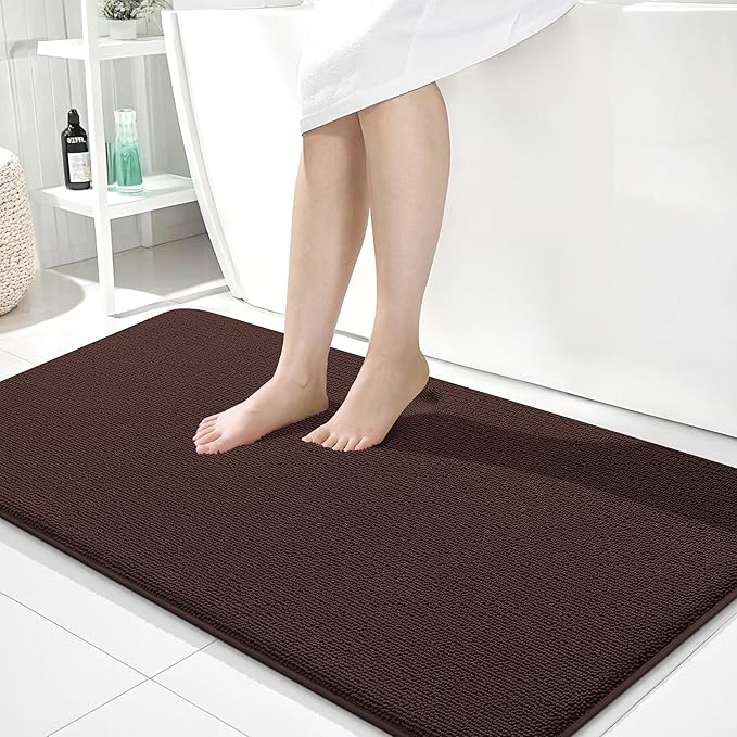 OLANLY Thick Memory Foam Bath Mat Rug 44x24, Extra Soft Absorbent Bathroom Rug, Quick Dry Bath Mats, Non-Slip, Machine Washable Carpet for Bathroom, Tub and Shower, Home Decor Accessories, Brown