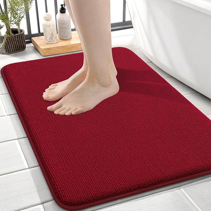 OLANLY Thick Memory Foam Bath Mats Rugs 24x16, Extra Soft Absorbent Bathroom Rug, Quick Dry Bath Mat, Non-Slip, Machine Washable Carpet for Bathroom, Tub and Shower, Home Decor Accessories, Red