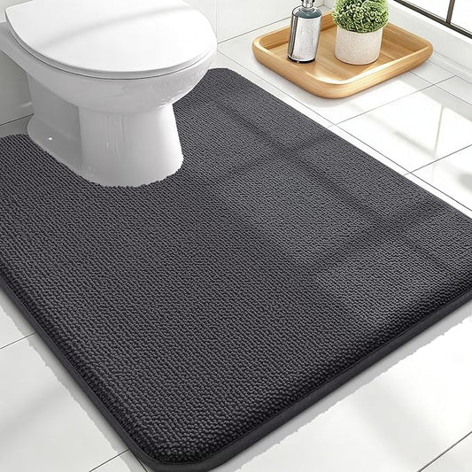 OLANLY Toilet Rugs U-Shaped 24x20, Extra Soft Absorbent Thick Memory Foam Contour Bathroom Rugs, Dry Quickly, Machine Washable, Non-Slip Toilet Bath Mat, Home Decor Accessories, Dark Grey