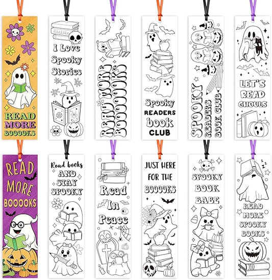 Halloween Color Your Own Bookmarks-120 Pcs Spooky Ghost Themed DIY Coloring Blank Bookmark Halloween Party Game Prize Art Craft Supplies for Students Fillers Classroom Reading Club Rewards Book Decors