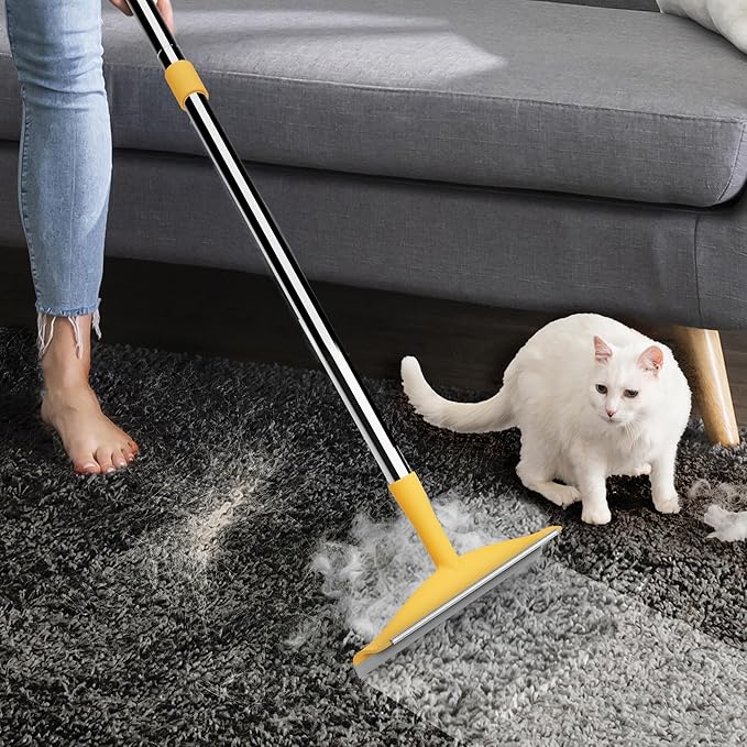 Carpet Rake for Pet Hair Removal – Reusable Cat & Dog Hair Remover Broom with Adjustable 60" Long Handle, Rug Rake Scraper for Carpet, Rugs, Mats, Upholstery & Couch Cleaning