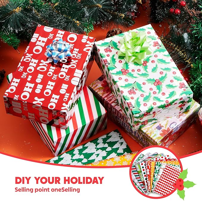 JOYIN 150 Sheets Christmas Tissue Paper Assortment (Ten Colors), 20''x20'' Wrapping Papers for Christmas Party Gift Supplies, Craft Decor, DIY Crafts, Bag&Box Gifts Wrapping