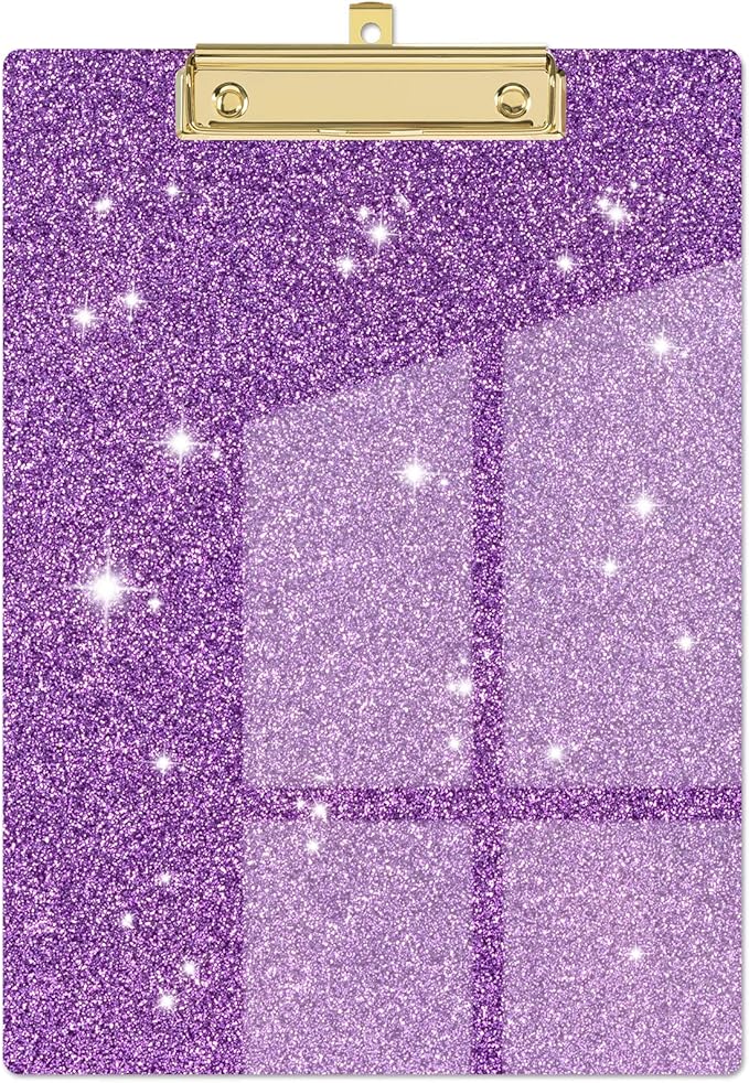 Piasoenc Acrylic Clipboards, Fashion Glitter Clip Board with Low Profile Gold Clip, Designed for Classroom School and Office Use, A4 Letter Size 9 x 12.5 in,Purple