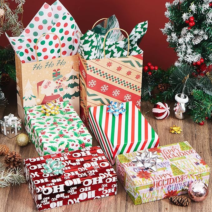 JOYIN 150 Sheets Christmas Tissue Paper Assortment (Ten Colors), 20''x20'' Wrapping Papers for Christmas Party Gift Supplies, Craft Decor, DIY Crafts, Bag&Box Gifts Wrapping