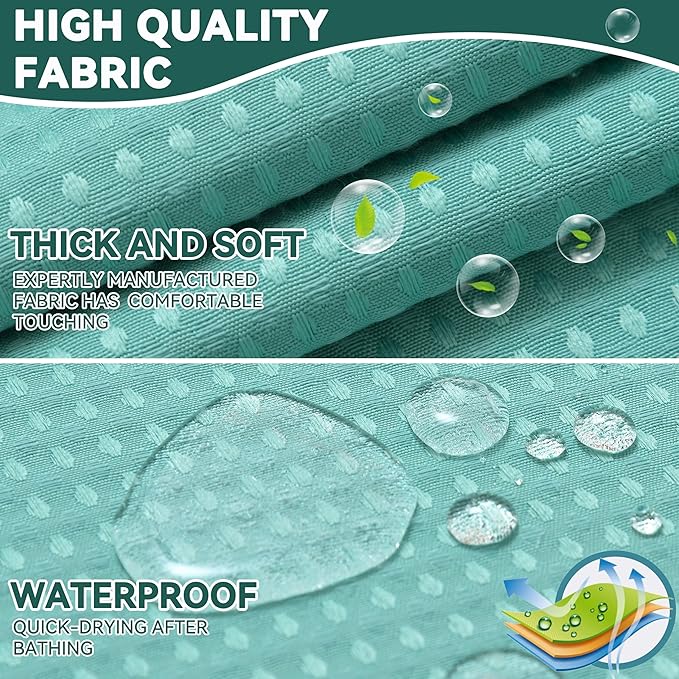 Conbo Mio No Hook Green Waffle Weave Shower Curtain with Snap in Liner Set, Hotel Luxury Shower Curtains for Bathroom with See Through Top Window, Waterproof, Washable 71W x 74H