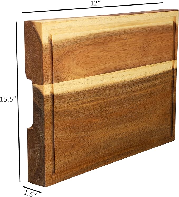 Elama 15.5 x 12 Inch Acacia Wood 1.5 Inch Thick Butcher Block – Heavy-Duty Cutting and Serving Board for Meat, Cheese, and Vegetables (15.5 x 12 Inch)