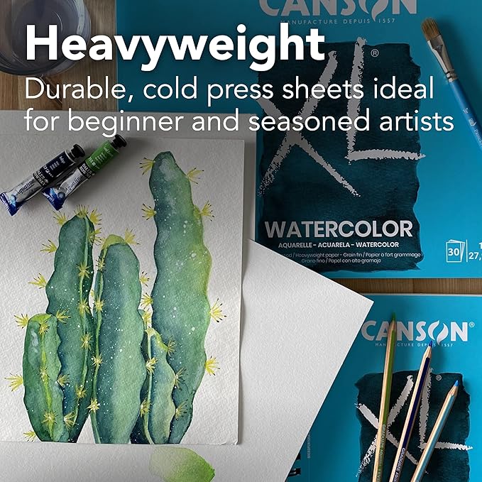 Canson XL Series Watercolor Textured Paper Pad for Paint, Pencil, Ink, Charcoal, Pastel, and Acrylic, Fold Over, 140 Pound, 9 x 12 Inch, 30 Sheets, Pack of 6
