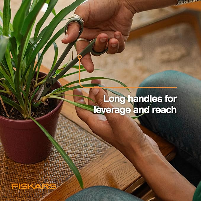 Fiskars Detail Snipper & Holder, Precision Indoor Gardening Tool for Trimming Dense Foliage, Long Reach Stainless Steel Micro-Tip Blades, Clean Cuts to Promote Healthy Growth on Plants, 6"