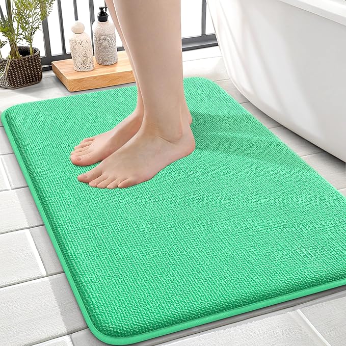 OLANLY Thick Memory Foam Bath Mat Rug 24x16, Extra Soft Absorbent Bathroom Rug, Quick Dry Bath Mats, Non-Slip, Machine Washable Carpet for Bathroom, Tub and Shower, Home Decor Accessories, Mint Green