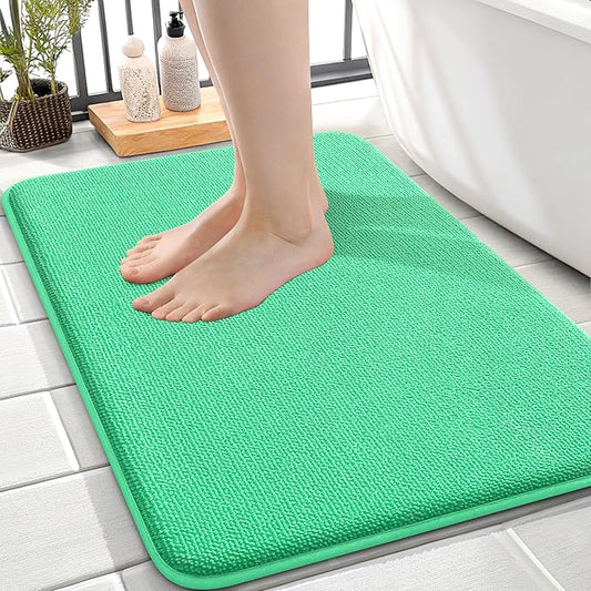 OLANLY Thick Memory Foam Bath Mat Rug 24x16, Extra Soft Absorbent Bathroom Rug, Quick Dry Bath Mats, Non-Slip, Machine Washable Carpet for Bathroom, Tub and Shower, Home Decor Accessories, Mint Green