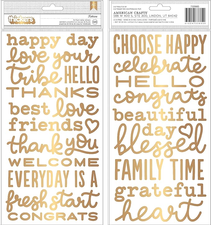 AC Foam Phrases Stickers with Gold Foil, 120pcs