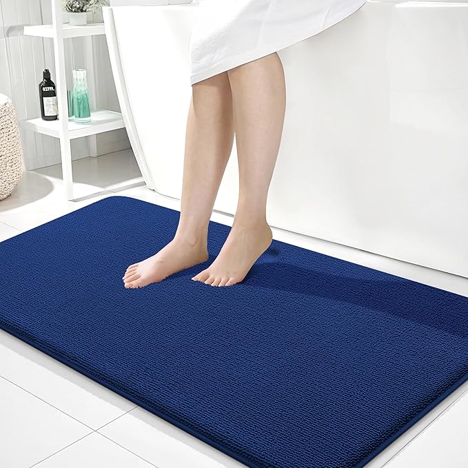 OLANLY Thick Memory Foam Bath Mats Rugs 40x24, Extra Soft Absorbent Bathroom Rug, Quick Dry Bath Mat, Non-Slip, Machine Washable Carpet for Bathroom, Tub and Shower, Home Decor Accessories, Navy