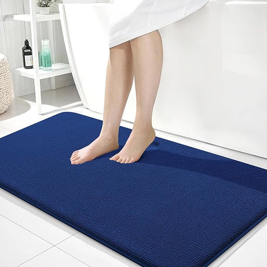 OLANLY Thick Memory Foam Bath Mats Rugs 40x24, Extra Soft Absorbent Bathroom Rug, Quick Dry Bath Mat, Non-Slip, Machine Washable Carpet for Bathroom, Tub and Shower, Home Decor Accessories, Navy