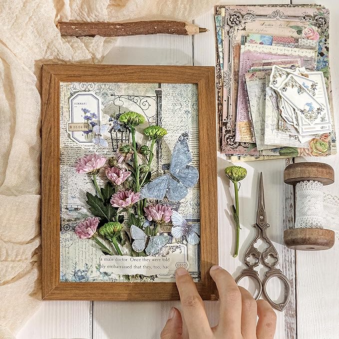 JOYCHOIC Vintage Floral Scrapbook Kit, 4 Packs Junk Journal Supplies for Beginner, Large Collection Journaling and Scrapbooking Materials, Bullet DIY Arts Craft Collage, Adults