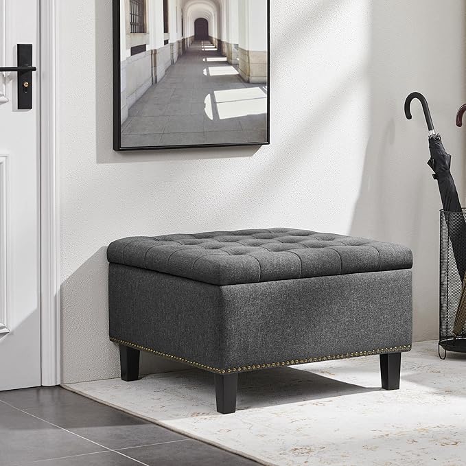 Yaheetech 28-inch Entryway Ottoman Bench with Storage, Multipurpose Foot Rest Sofa Stool in Dark Grey