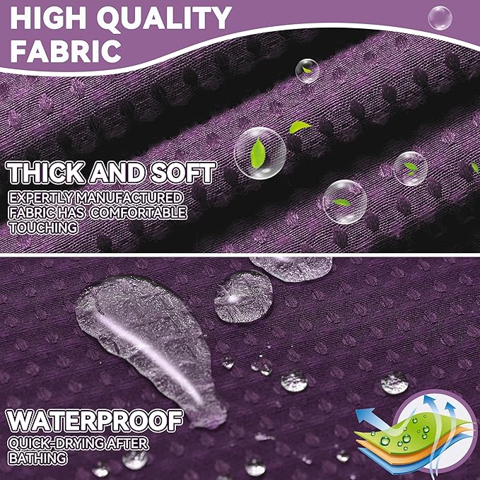 Conbo Mio No Hook Waffle Weave Shower Curtain with Snap in Liner Set, Hotel Luxury Purple Shower Curtains for Bathroom with See Through Top Window, Waterproof, Washable 71W x 74H