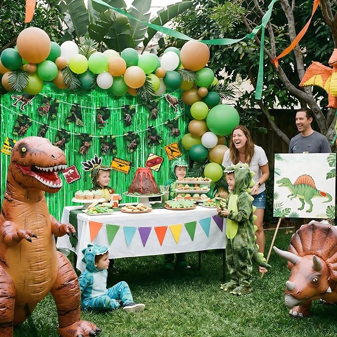 Epakh 39 Pcs Dinosaur Birthday Party Decorations Includes 24 Pieces Dino Paper Cards Decor 13 Pcs Dino Happy Birthday Banner 2 Foil Fringe Curtain Backdrop for Photo Prop Dinosaur Themed Party Supply