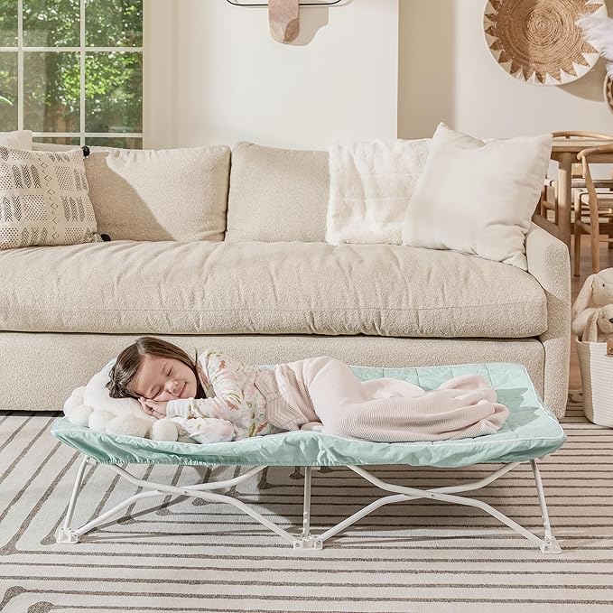 Regalo My Cot® Portable Toddler Bed, Seafoam, Includes a Quilted Water-Resistant Fitted Sheet, 75 lbs Weight Capacity, 48 inch by 24 inches