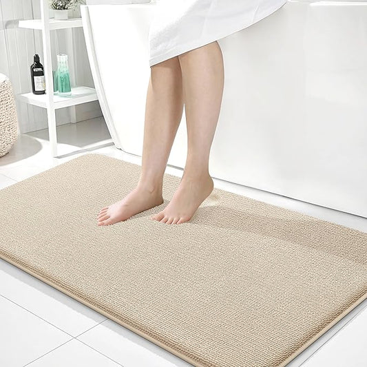 OLANLY Thick Memory Foam Bath Mats Rugs 45x27, Extra Soft Absorbent Bathroom Rug, Quick Dry Bath Mat, Non-Slip, Machine Washable Carpet for Bathroom, Tub and Shower, Home Decor Accessories, Beige