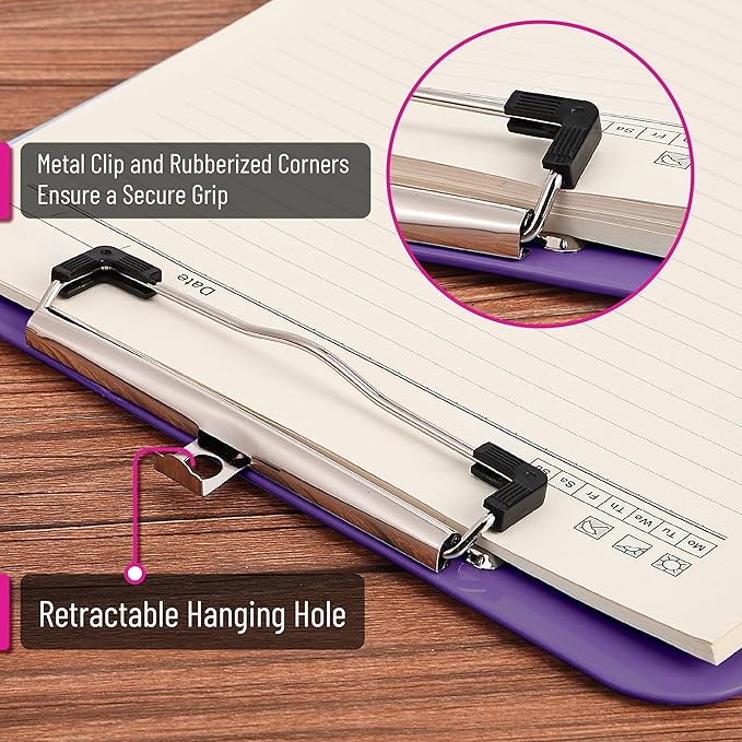 Mr. Pen- Plastic Clipboard, 12.5” x 9”, Purple, Clipboard Plastic, Low-Profile Metal Clip with Retractable Hanging Hole