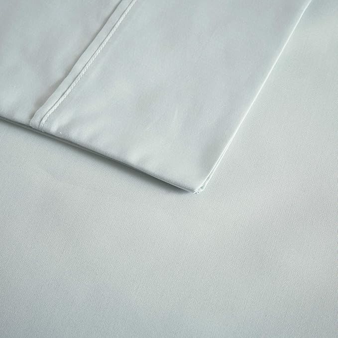 Madison Park 600 TC Cooling Cotton Blend Solid Sheet 16 Inch Deep Pocket, All Season, Soft Bedding-Set, Matching Pillow Case, King, Seafoam 4 Piece.