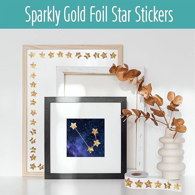 500 PCS Holographic Gold Star Stickers, Self Adhesive Metallic Glitter Foil Stickers Reflective Star Stickers Reward Behavior Chart Labels for Kids Students Teachers Supplies