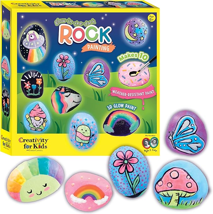 Creativity for Kids Glow in The Dark Rock Painting Kit | Paint & Decorate 10 Rocks with Vibrant Colors & Glow Accents | DIY Rock Painting Kit for Kids | Fun Arts & Crafts (Ages 6+)