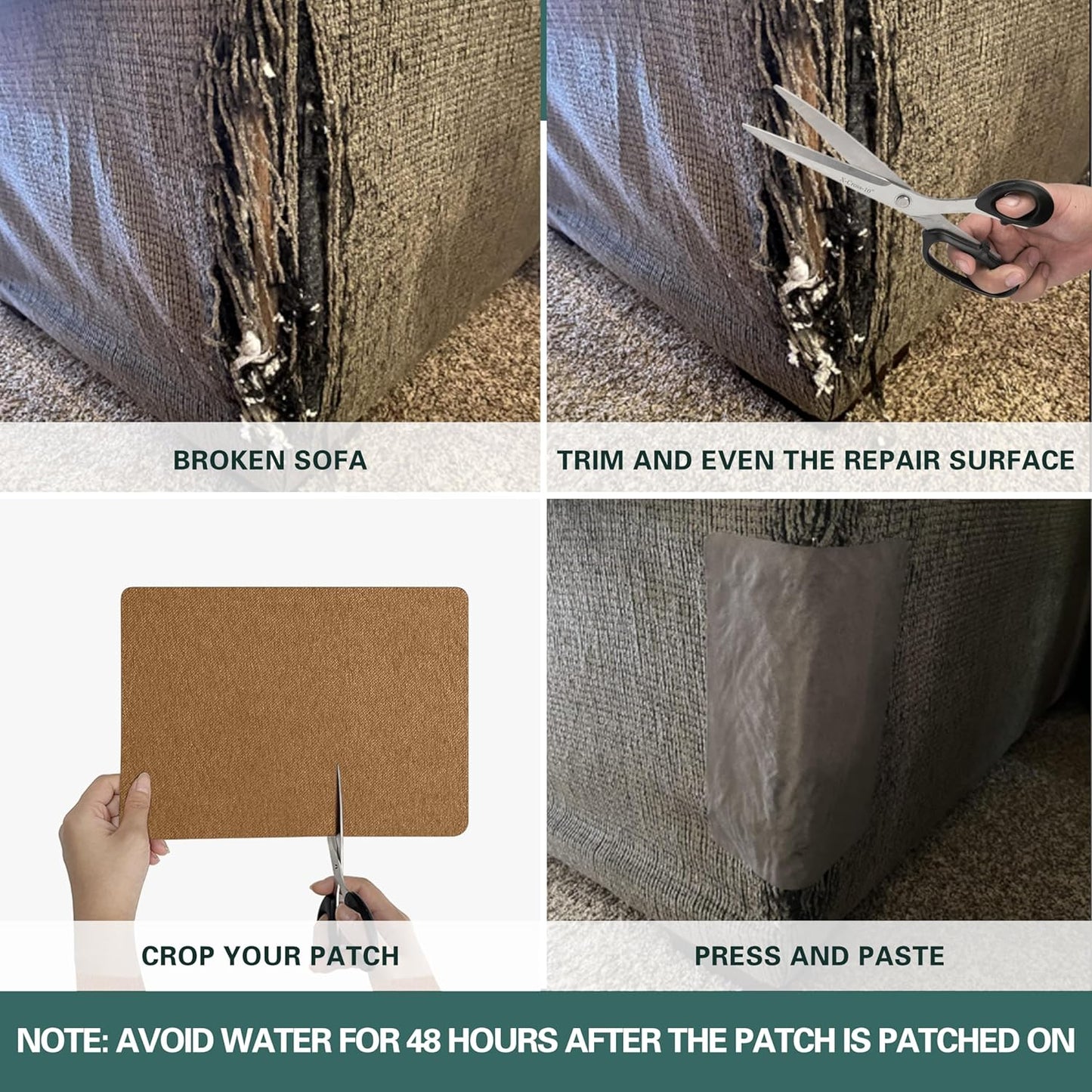 Azobur Couch Patch Repair Fabric,Microfiber Fabric, Self-Adhesive, for Sofa Repair and Upholstery, 2 Pieces, 9.5 x 11 inches (Light Brown)