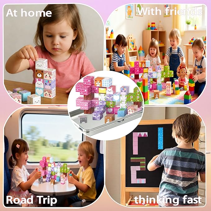 Magnetic Building Blocks 40 Pieces with Animals & Nature Theme - Safe STEM Educational Toys Gift for Toddlers Ages 3-8 with Storage Case