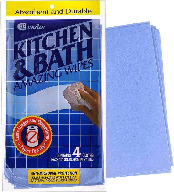 Cadie Kitchen and Bath Amazing Wipes - Absorbent and Reusable Cloth for Washing, Drying, Wiping in The Bathroom or Cuisine Surfaces | Cleaning Sink,Tiles,Bathtub,Walls,Mirror (10Pack-40 Wipes, Blue)