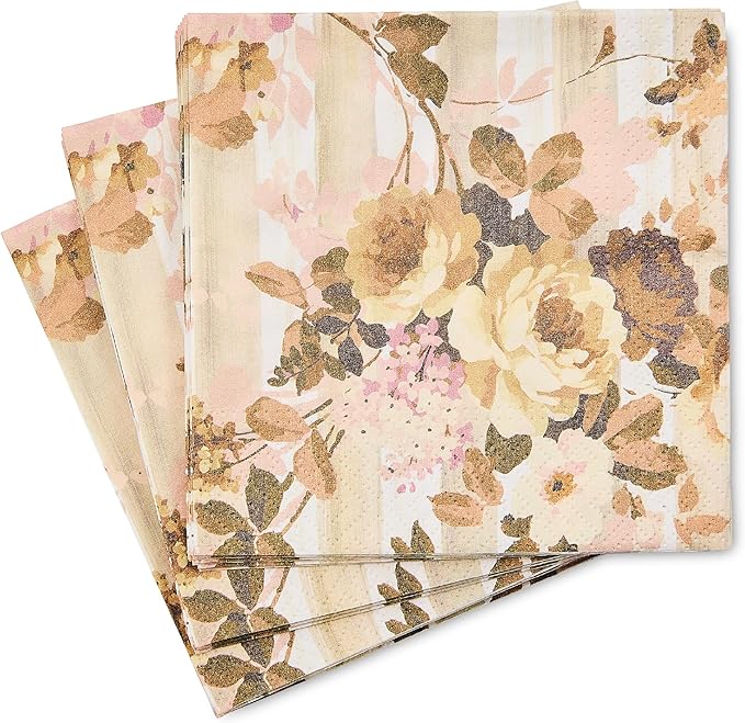 MACKENZIE-CHILDS Pack of 20 Cocktail Paper Napkins, Decorative Napkins for Parties, Wild Rose