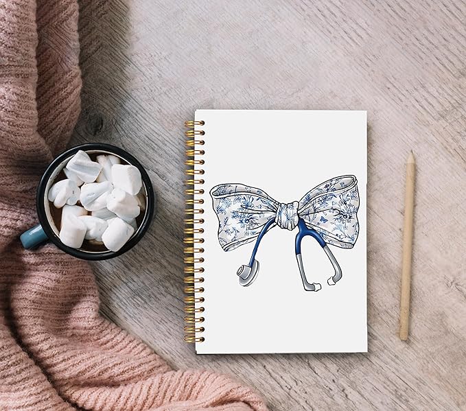 Ecezatik Coquette Chinoiserie Stethoscope Bow Nurse Notebook Journal, Nurse Appreciation Gifts for Women, Nursing Medical Graduation Gifts, Nursing Aesthetic Spiral Notebook 5.5x8.3 Inch
