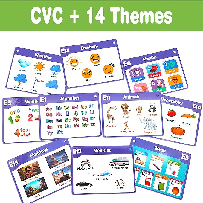 70PCS Phonics CVC Flash Cards Set 20 Phonic Stages Bonus 10 Life Skill Cards Sorting Rings Learn to Read in Blends, Long Vowels, Digraphs for PreK-3rd Grade (Alphabet, Colors, Numbers, and More)