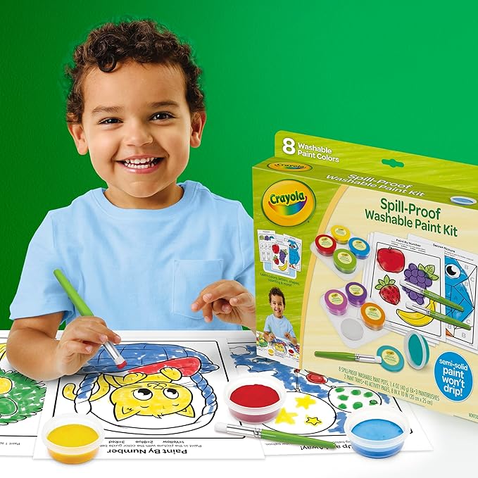 Crayola Spill Proof Paint Set (8ct), Stocking Stuffer & Holiday Gifts for Toddlers, Washable Toddler Paint Kit, With Brushes, Pots, Activity Pages, Ages 3+ (Pack of 2)