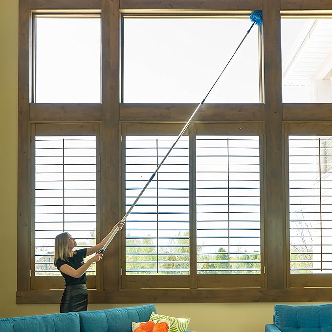 Webster Cobweb Duster and Spider Web Kit, Reach High Ceilings 18 To 20 Foot With Extension Pole and 3 Multi Use Heads