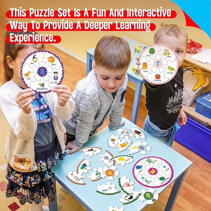 Alphabet Word Puzzles, 26 Letters & 130 First Words, Double-Sided Letter Puzzle Game Learn to Read Alphabet & Words, Early Educational Tool for Toddlers, Preschool, Kindergarten, Homeschooling