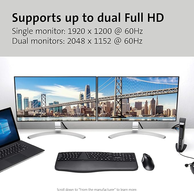 Kensington USB 3.0 Dual Display Docking Station for MacBooks, Windows and Surface (K33972US)