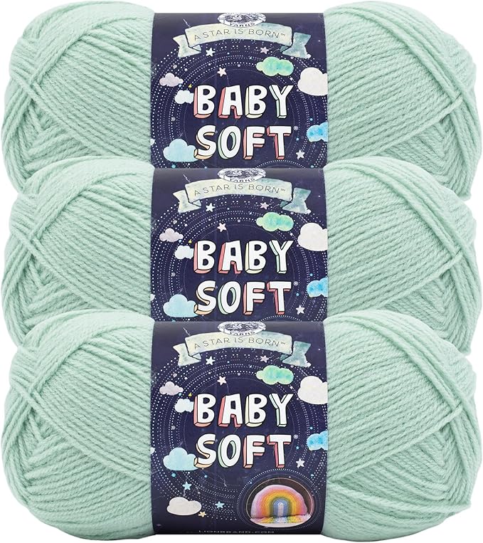 Lion Brand Yarn, Baby Soft Baby Blanket Yarn for Crocheting, Knitting, and Crafts, Dusty Green, 3 Pack