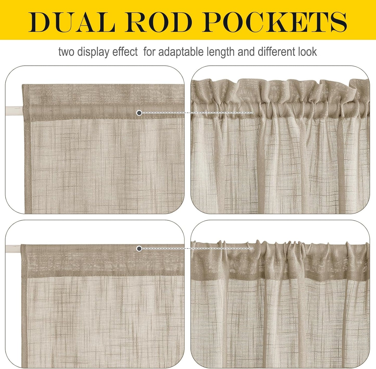 NICETOWN Privacy Sidelight Curtain Short - 40 inches Length Semitransparent Faux Linen Privacy with Enough Light French Door Panel Curtain with Tie Back (Taupe, Sold Individually, 30 inches Wide)