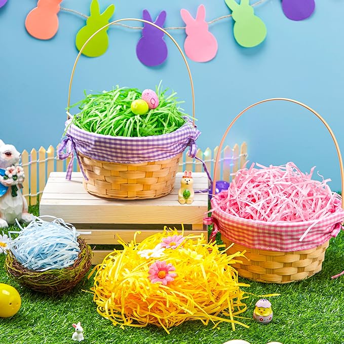 JOYIN 1.5 LB Multicolor Rainbow Easter Grass, Recyclable Gift Wrap Crinkle Filler Paper Shred(Pink, Yellow, Sky Blue, Green) for Easter Egg Hunt, Bags Basket Stuffers Filler, Party Decor Favor(24 oz)