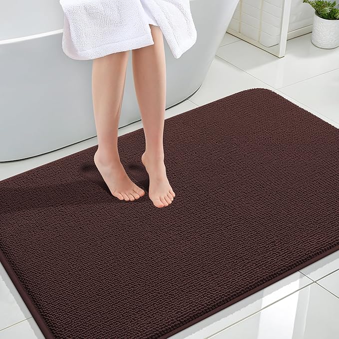 OLANLY Thick Memory Foam Bath Mats Rugs 47x32, Extra Soft Absorbent Bathroom Rug, Quick Dry Bath Mat, Non-Slip, Machine Washable Carpet for Bathroom, Tub and Shower, Home Decor Accessories, Brown