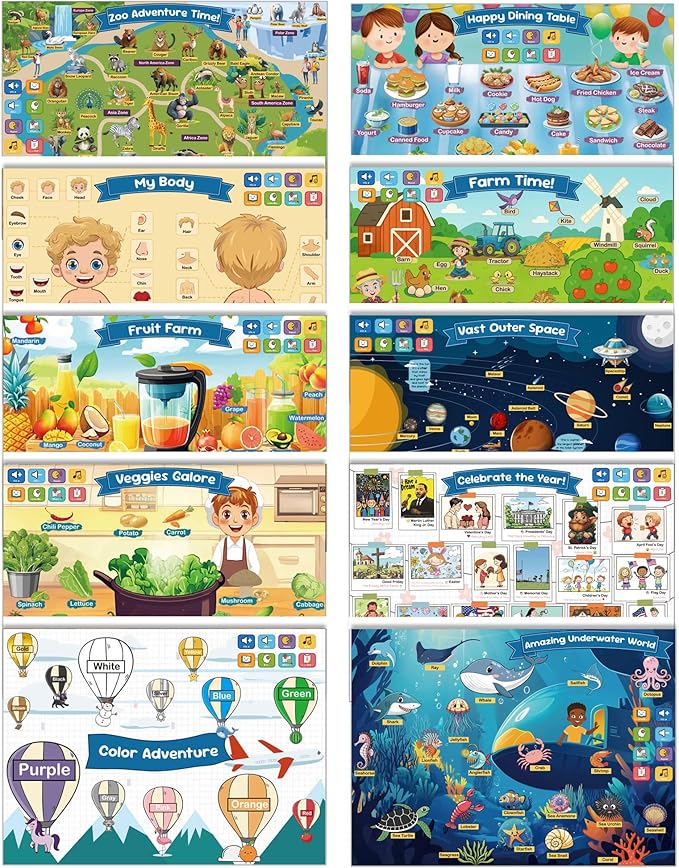 Talking Pen & 20 Laminated Toddler Learning Posters Set - Colorful Educational Charts for Preschool &Kindergarten , Classroom Wall Decor, Home-school Essentials & Speech Therapy Toys for Kids ages 1-5