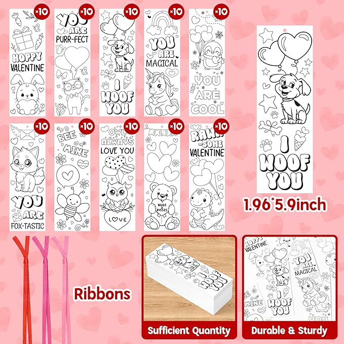100Pcs Color Your Own Bookmarks Cute Animals DIY Coloring Blank Bookmarks with Ribbon Fun Handmade Art Crafts for Kids Students Classroom Exchange Gifts Party Favors Teacher Rewards Prizes