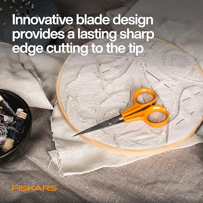 Fiskars Stitcher Scissors No. 5, Precision Sewing Scissors, Swedish Stainless Steel Blades for Intricate Cuts, 4.88”,Orange
