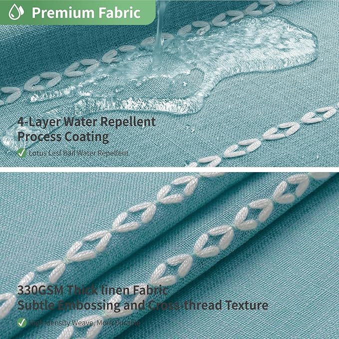 No Hook Extra Long Shower Curtain Set with Snap-in Liner,Linen Textured Thick Striped Fabric with Tassels,Boho Chic Modern Farmhouse Bathroom Curtain,Water-Repellent,Teal,71x86