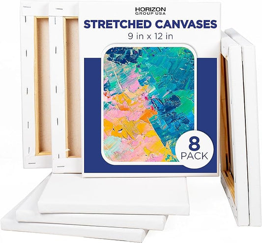 Horizon Group USA Painting Panel Stretched Canvas, 9" x 12", Pack of 8
