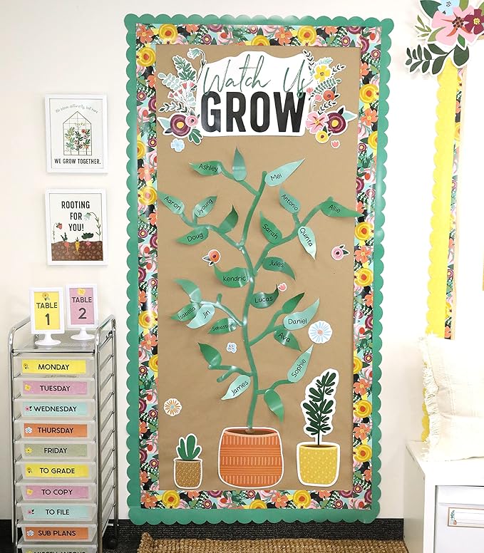 Carson Dellosa Grow Together 72 pc Bundle Bulletin Board Set, Colorful Cardstock Plants and Flower Cutouts, Name Labels, Garden Theme Decorations for Homeschool and Classroom Decor