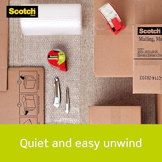 Scotch Sure Start Shipping Packaging Tape, 1.88" x 38.2 yd, Designed for Packing, Shipping and Mailing, Quiet Unwind, No Splitting or Tearing, 1.5" Core, Clear, 1 Dispensered Roll (Pack of 2)