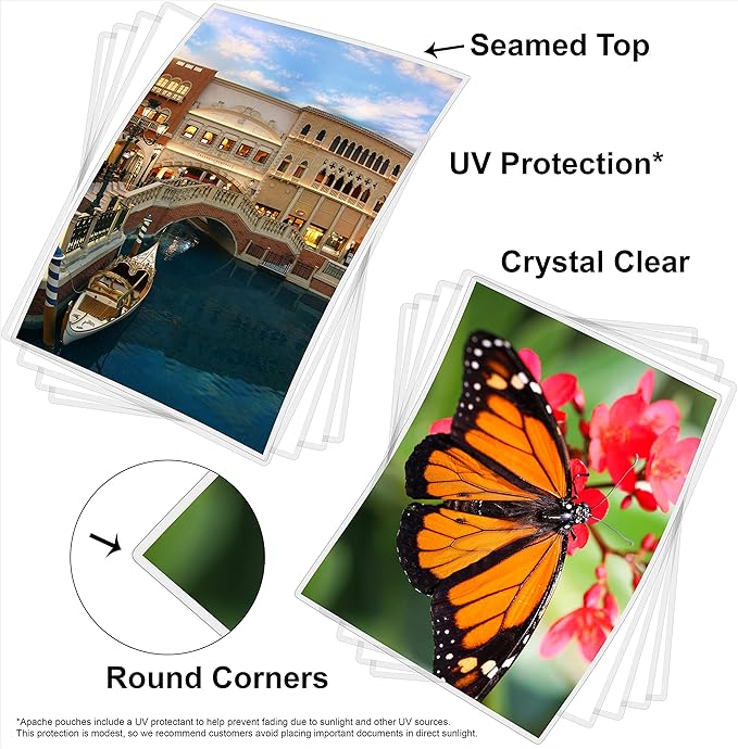 Apache 600 Pack Laminating Pouches 3 mil, Holds 8.5 x 11 Inch Letter Size (9 x 11.5 Inch Sheets), Office and School Supplies, Thermal Laminating Sheets, Super Clear, Round Corner